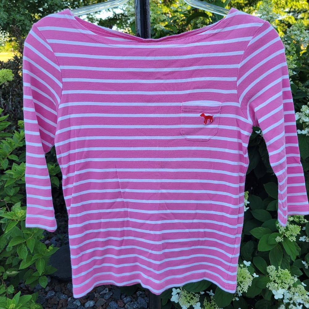 Mini Boden size 14 3/4 sleeve boatneck tunic pink and white stripes